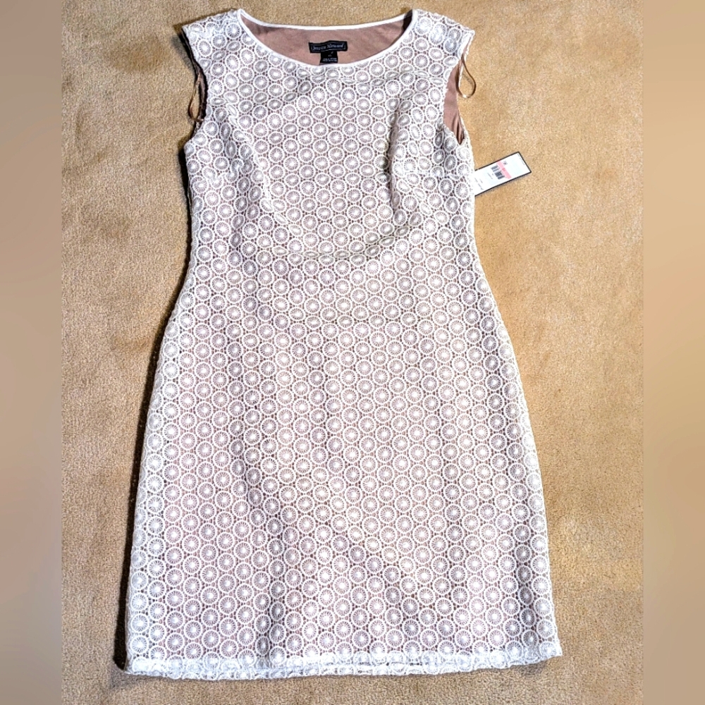 NWT Jessica Howard Cream Lace Shift Sleeveless Midi Dress | Size 10 - Picture 4 of 9